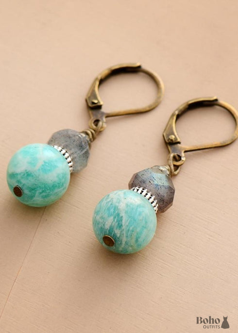 Boho Earrings, Dangle Earrings, Blue Amazonite and Labradorite